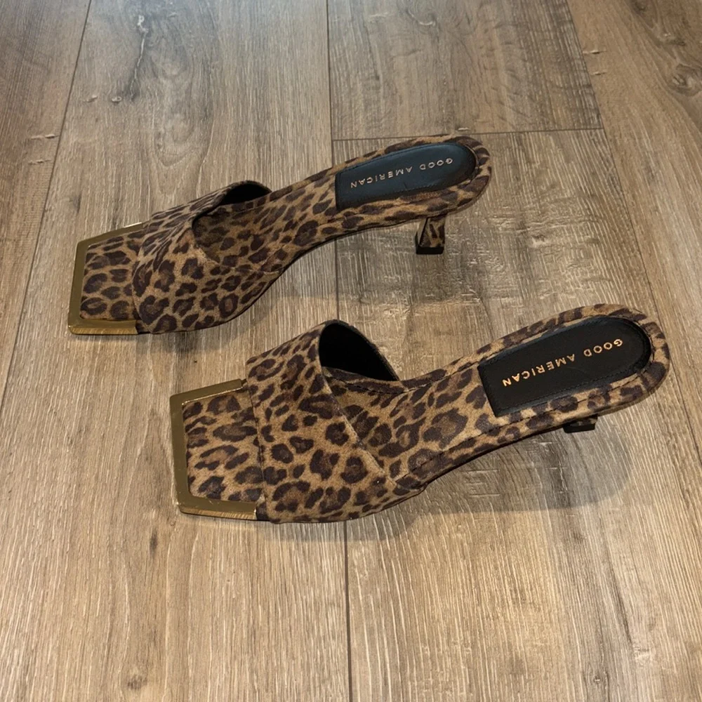 Good American Leopard Square Toe Heels